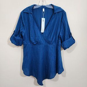 Dressfo NWT faux wrap front tab sleeve v-neck blouse woman's‎ size 10